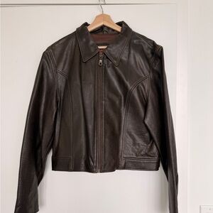 Women's Brown Leather Zip Jacket